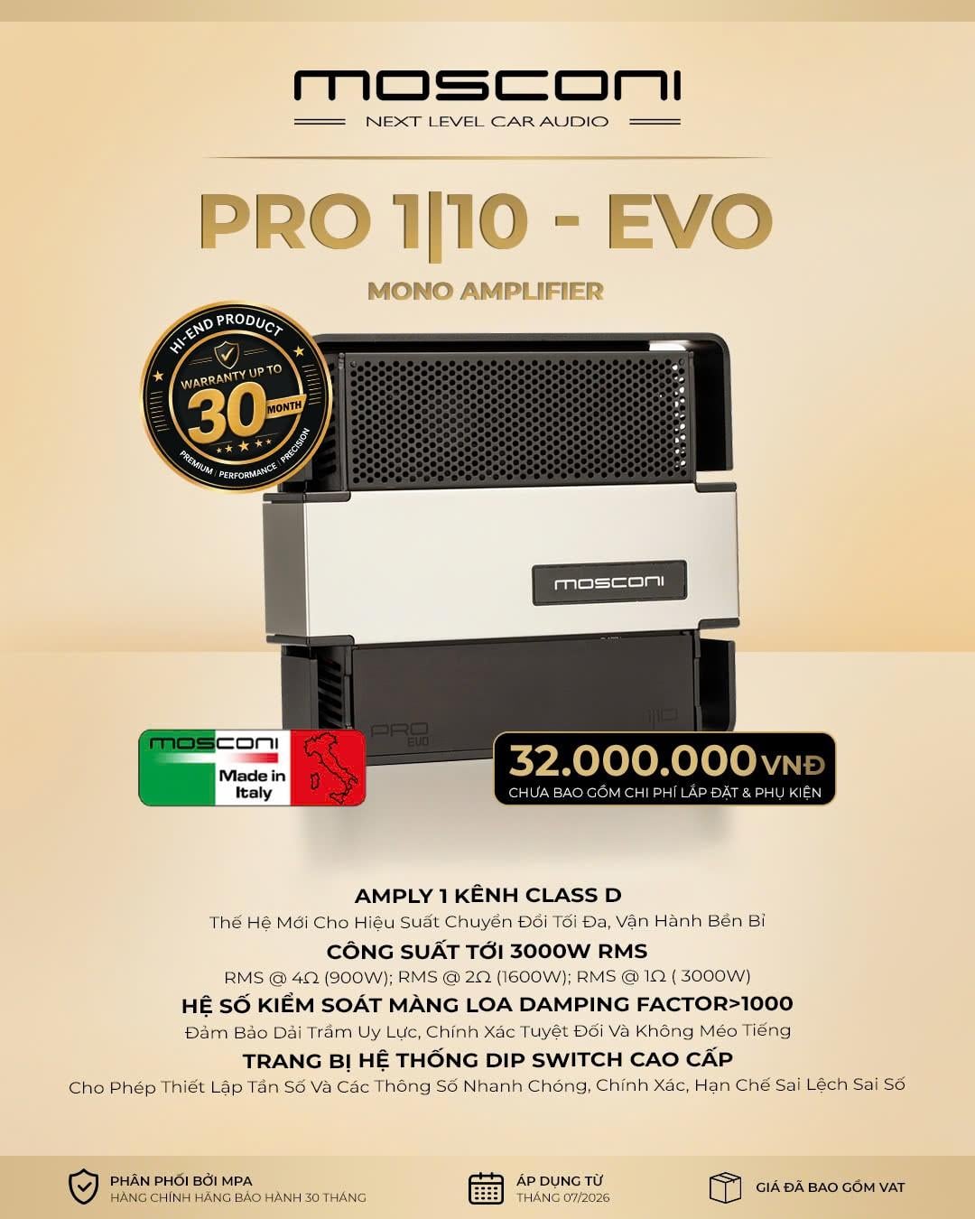 Amply Rời Ô Tô Mosconi PRO 1|10 EVO Mono 1 Kênh Class D