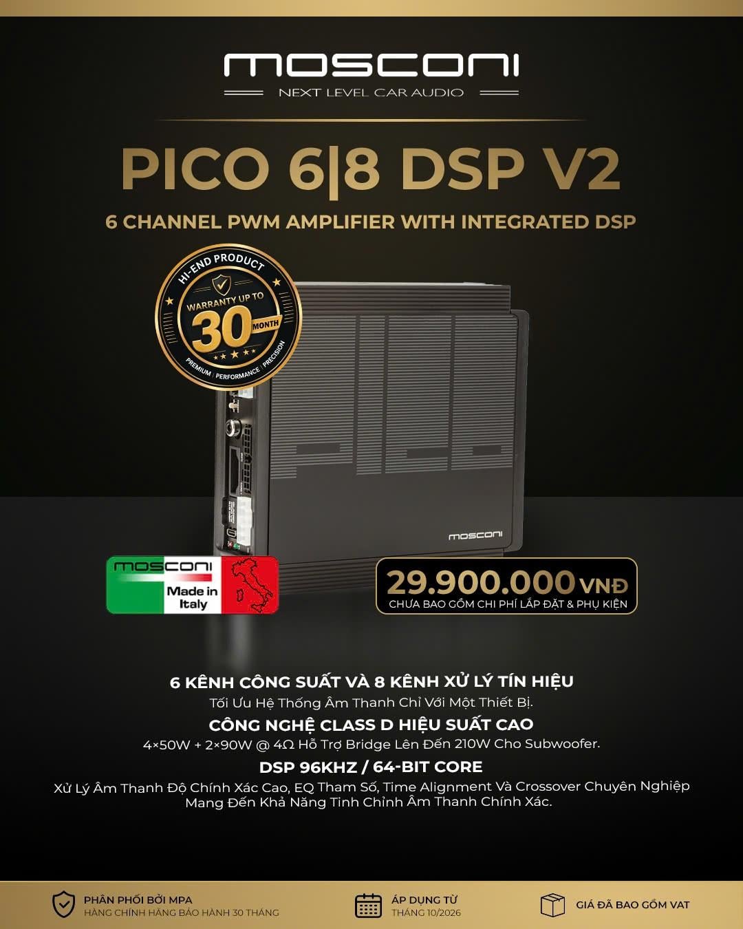 Amply Tích Hợp DSP Ô Tô Mosconi PICO 6|8 DSP V2 6 Kênh