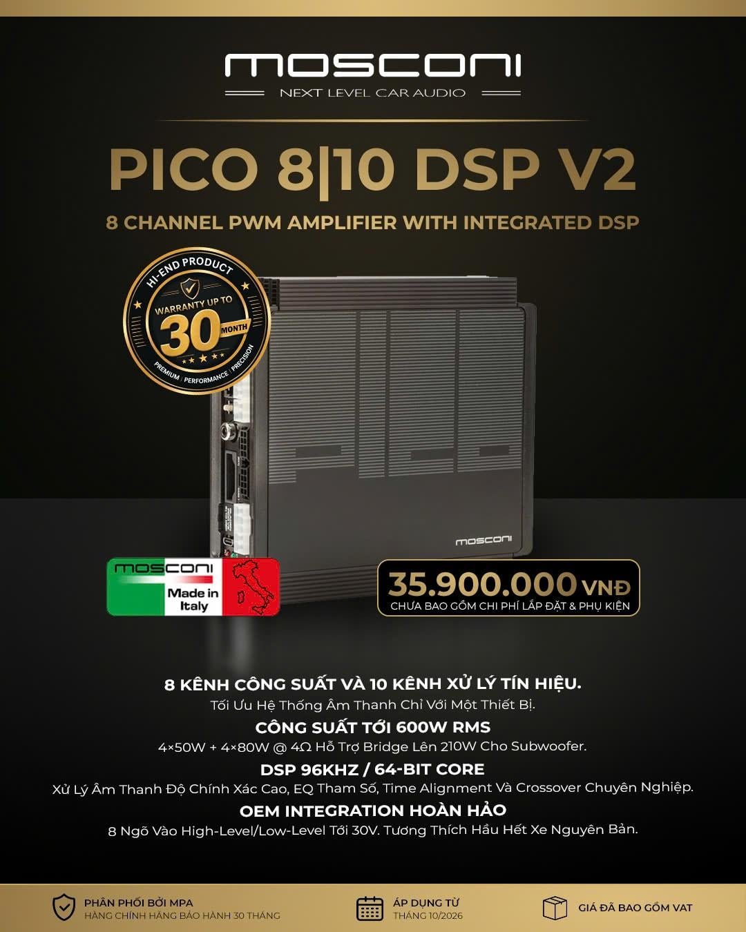 Amply Tích Hợp DSP Ô Tô Mosconi PICO 8|10 DSP V2 8 Kênh
