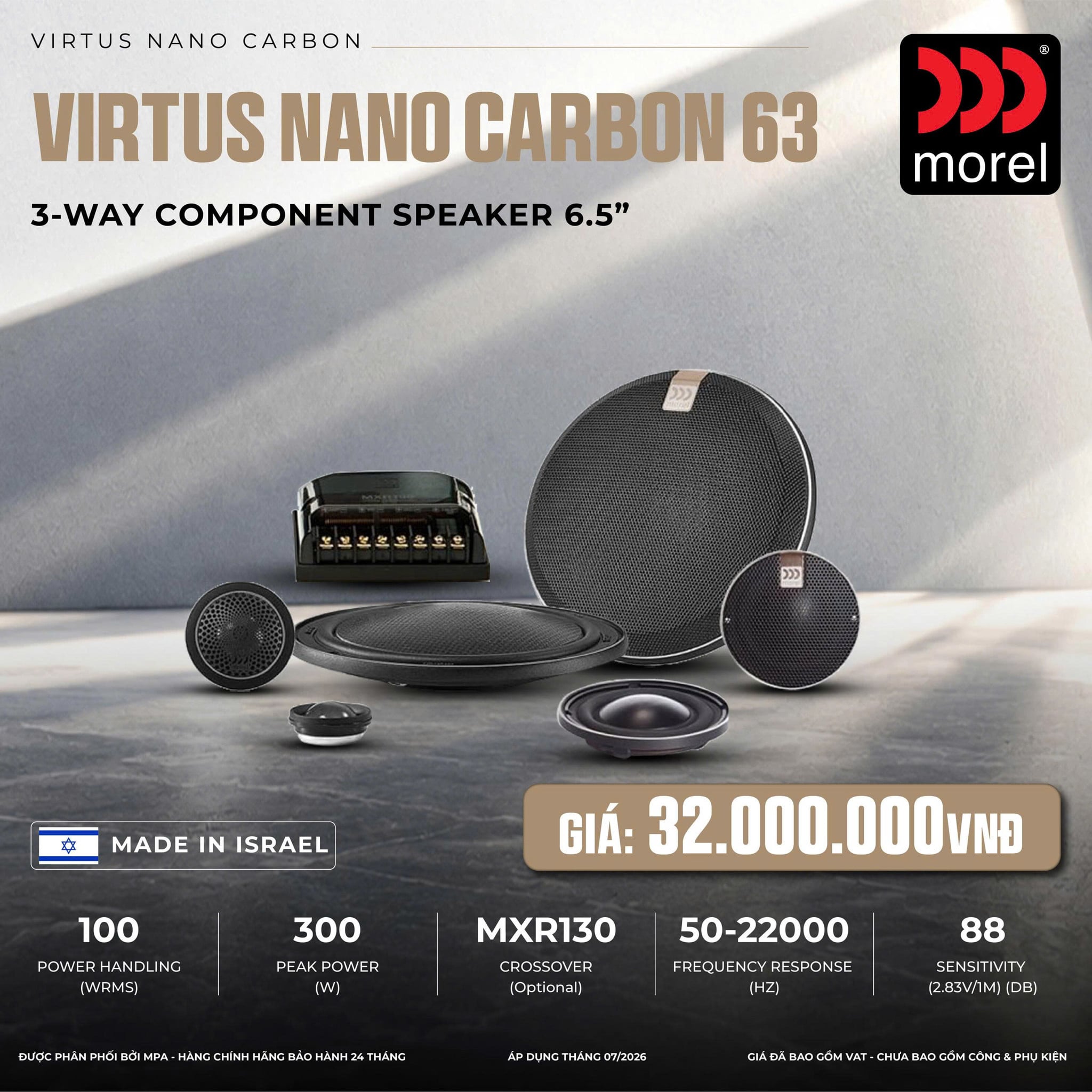 Loa Cánh Ô Tô Morel Virtus Nano Carbon 63 3 Way 6.5 Inch Siêu Mỏng