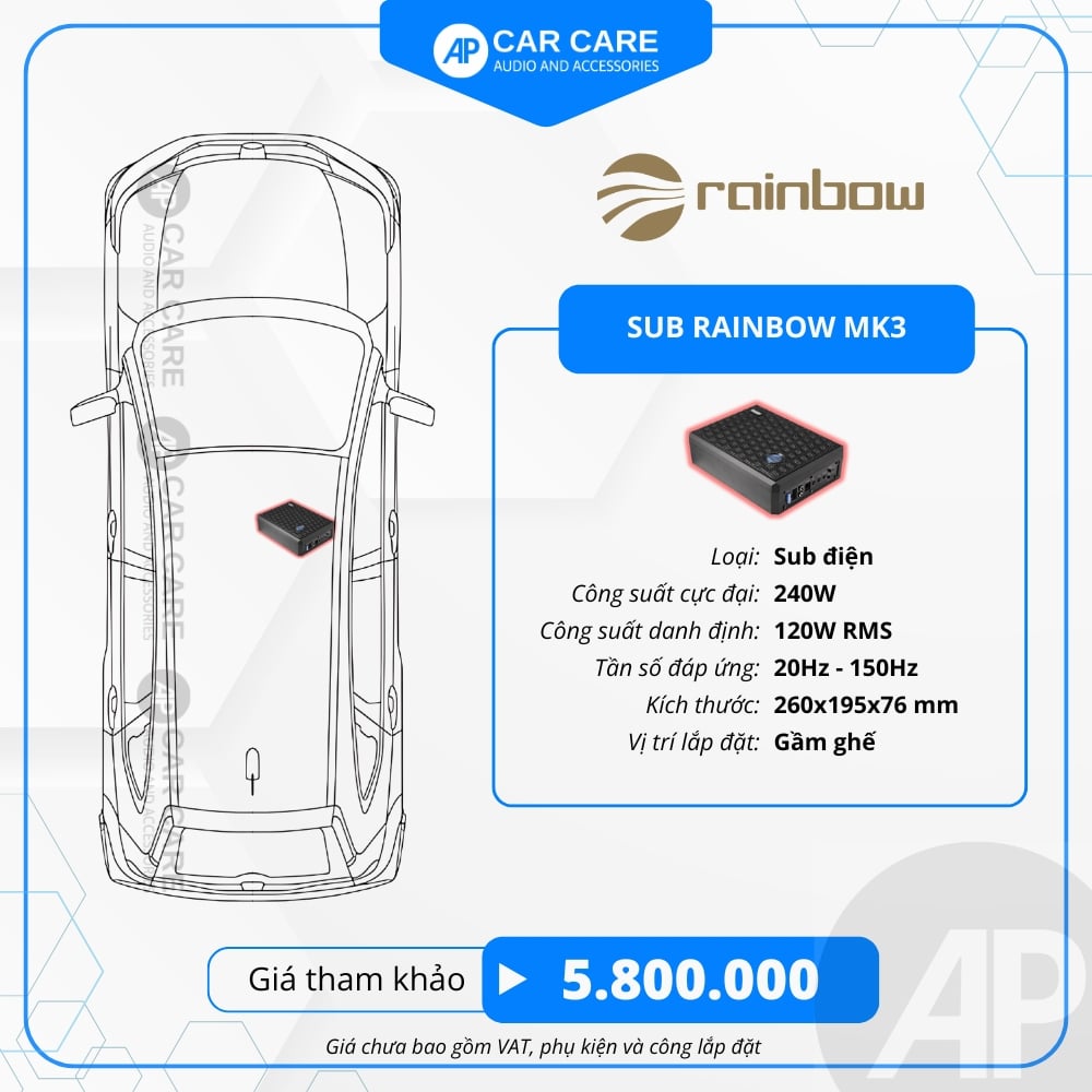 Loa Sub Điện Gầm Ghế Ô Tô Rainbow Experience Line EL-W68A MK3 – 6×8 Inch