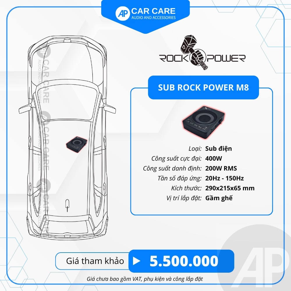 Loa SUB điện ô tô Rock Power M8 - Bass căng, mịn, sâu