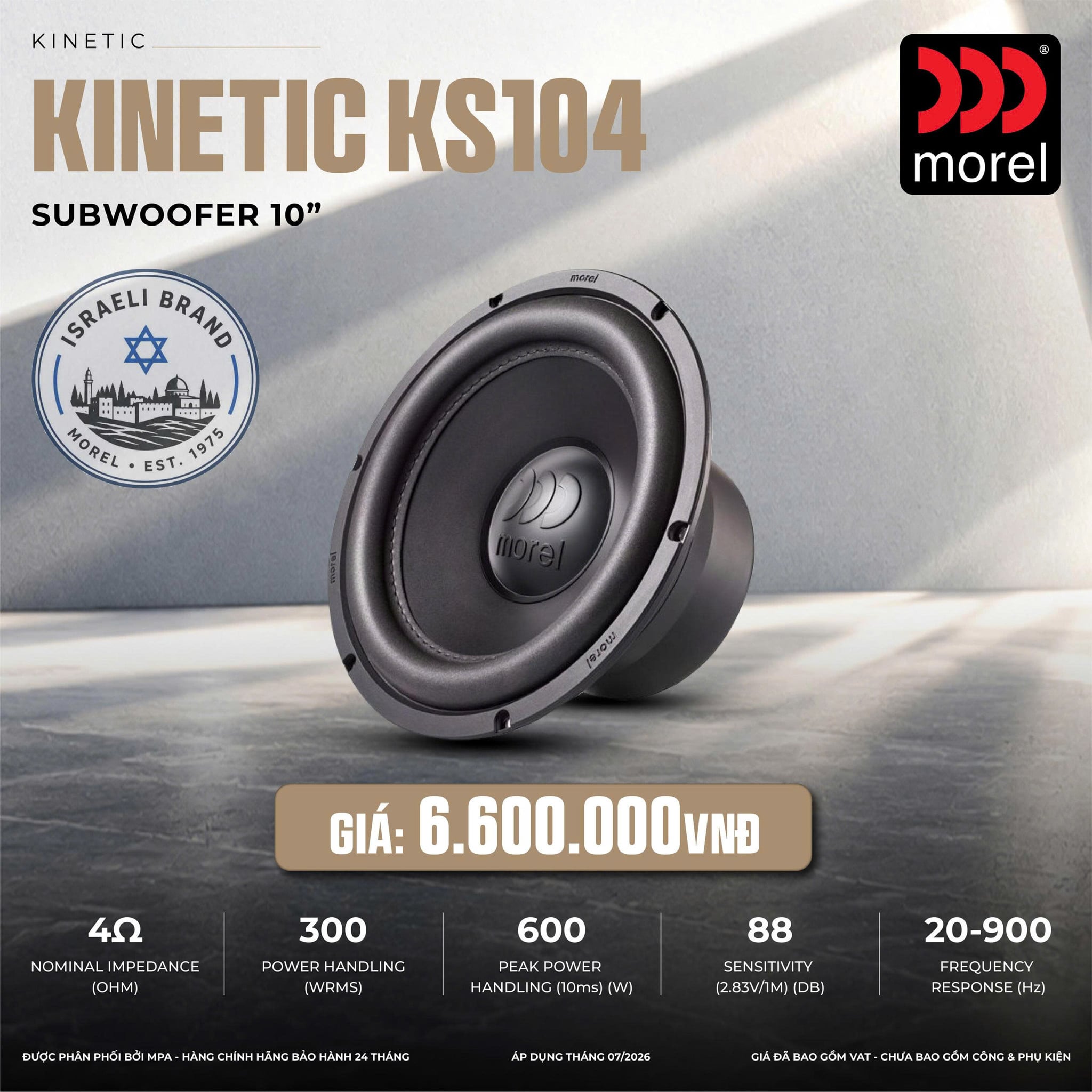 Loa SUB Hơi Ô Tô Morel Kinetic KS104 10 Inch 4 Ohm