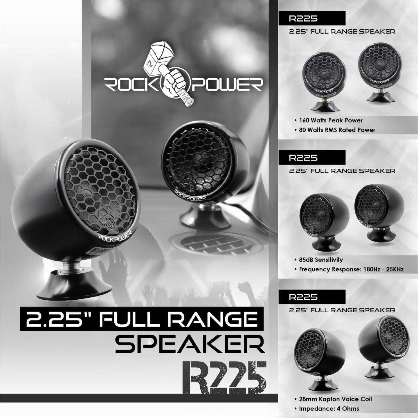 Loa Toàn Dải Ô Tô Rock Power R225 2.25 Inch Đặt Taplo 80W RMS - Ảnh phụ