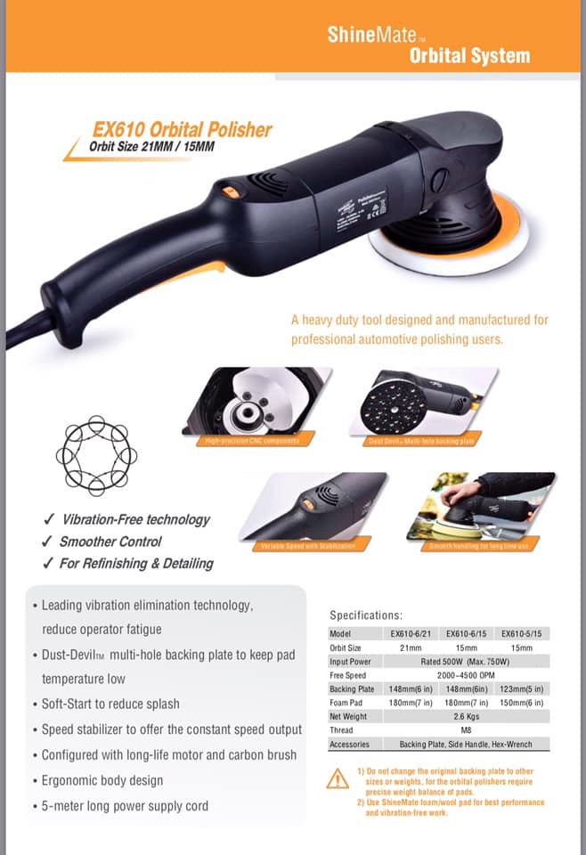 Máy Đánh Bóng Ô Tô Lệch Tâm Shine Mate EX610 - Quỹ Đạo 15mm, Đế 5 Inch - Ảnh phụ