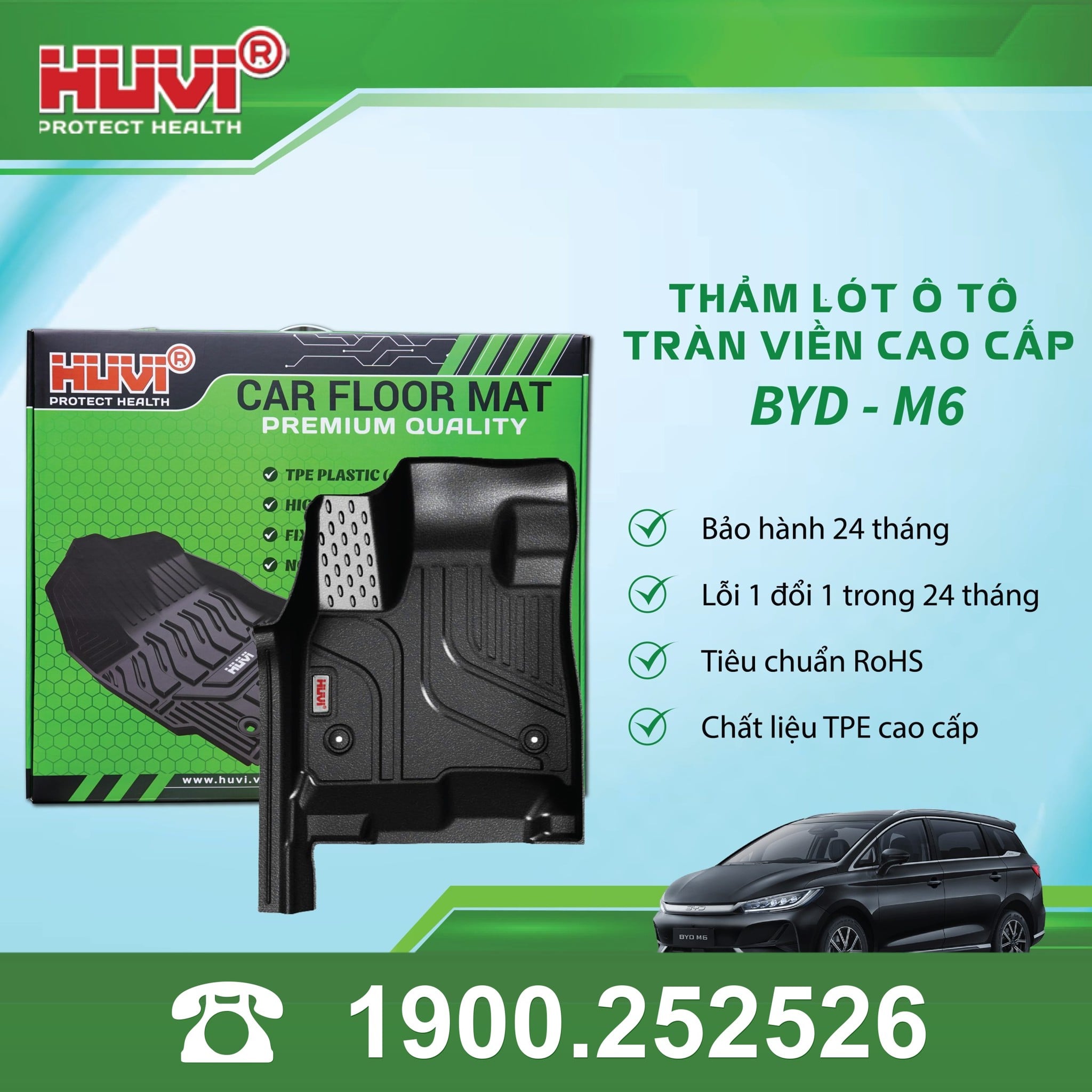 Thảm Lót Sàn Ô Tô Huvi BYD M6 2025 - Tràn Viền Bậc Cửa, Nhựa TPE Cao Cấp