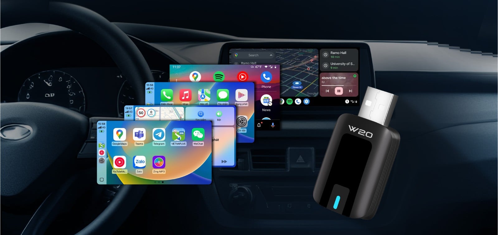 USB CarPlay Không Dây Vietmap W20 Hỗ Trợ Android Auto - Ảnh phụ